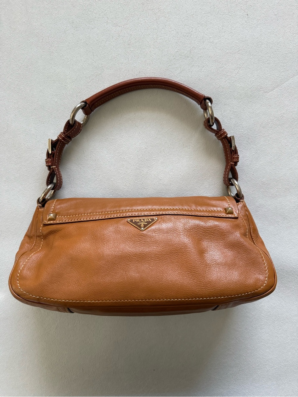 PRADA Vintage Tan Leather Shoulder Bag with Tag - Picture 2 of 13